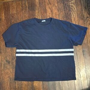 John Galt Striped Short Sleeved Navy and White T-Shirt